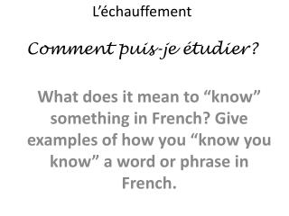 L’échauffement Comment puis -je étudier ?