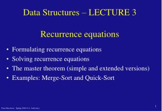 Data Structures – LECTURE 3 Recurrence equations