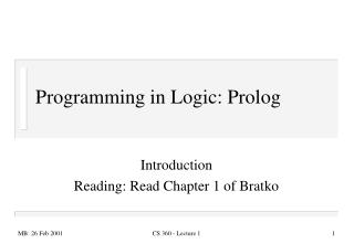 Programming in Logic: Prolog