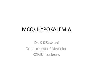 MCQs HYPOKALEMIA