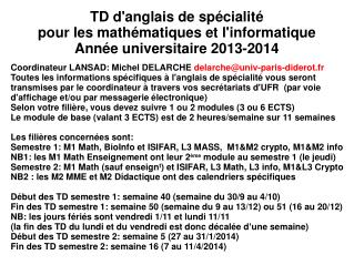 TD d'anglais de spécialité pour les mathématiques et l'informatique Année universitaire 2013-2014