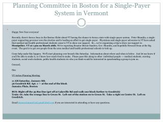 Planning Committee in Boston for a Single-Payer System in Vermont