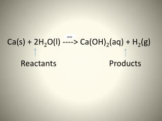 Ca (s) + 2H 2 O(l) ----&gt; Ca (OH) 2 ( aq ) + H 2 (g) Reactants Products