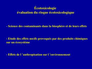 Écotoxicologie évaluation du risque écotoxicologique