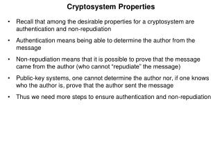 Cryptosystem Properties