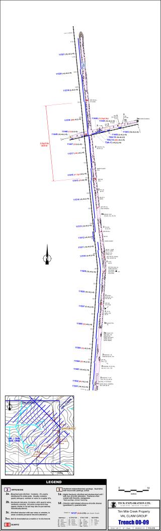 QTZ VN, fract, no visible mineral’n runs along fract plane 10 cm thick