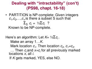 Dealing with “intractability” (con’t) (PS98, chapt. 16-18)