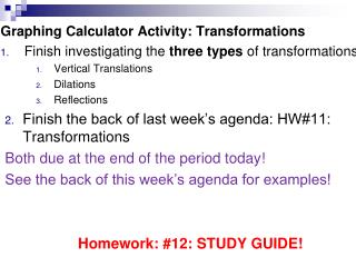 Graphing Calculator Activity: Transformations