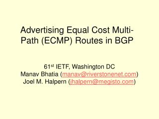 Advertising Equal Cost Multi-Path (ECMP) Routes in BGP