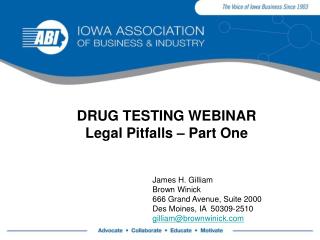 DRUG TESTING WEBINAR Legal Pitfalls – Part One