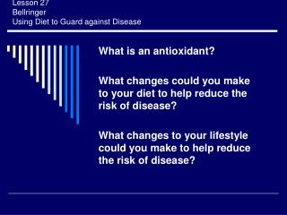 Lesson 27 Bellringer Using Diet to Guard against Disease