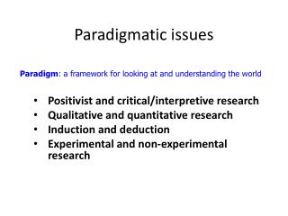 Paradigmatic issues