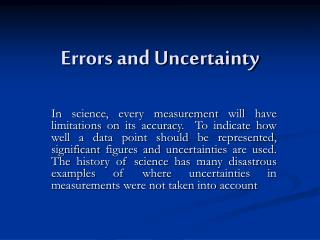 Errors and Uncertainty
