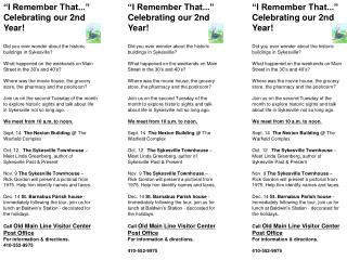 “I Remember That...” Celebrating our 2nd Year!