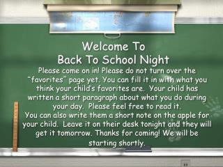 Welcome To Back To School Night