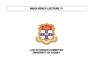 INSOLVENCY LECTURE 11