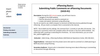 ePlanning Basics: Submitting Public Comments on ePlanning Documents (1610-41)