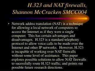 H.323 and NAT firewalls, Shannon McCracken SMCC004
