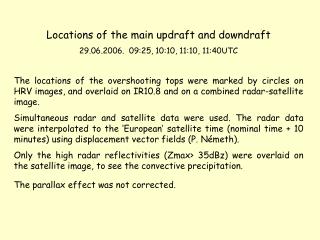 Locations of the main updraft and downdraft 29.06.2006. 09:25, 10:10, 11:10, 11:40UTC