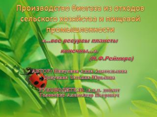 Производство биогаза из отходов сельского хозяйства и пищевой промышленности