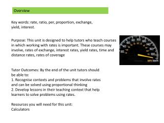 Key words: rate, ratio, per, proportion, exchange, yield, interest.