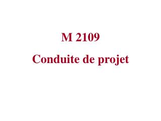 M 2109 Conduite de projet