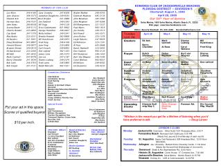 DIVISION 5 CLUBS Monday Jacksonville - Downtown - Hilton Hotel-1201 Riverplace Blvd., 2:30 P