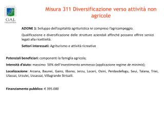 Misura 311 Diversificazione verso attività non agricole