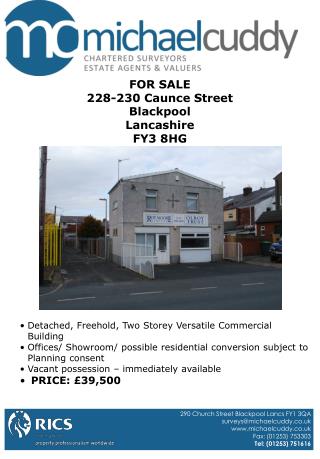 FOR SALE 228-230 Caunce Street Blackpool Lancashire FY3 8HG