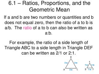 6.1 – Ratios, Proportions, and the Geometric Mean