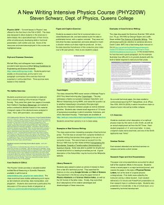 A New Writing Intensive Physics Course (PHY220W) Steven Schwarz, Dept. of Physics, Queens College