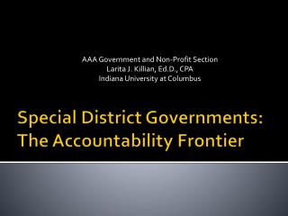 Special District Governments: The Accountability Frontier