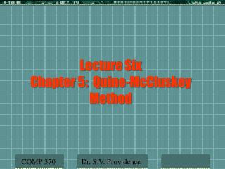Lecture Six Chapter 5: Quine-McCluskey Method
