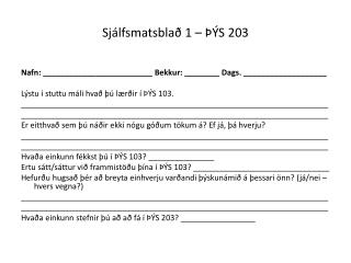 Sjálfsmatsblað 1 – ÞÝS 203