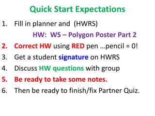 Quick Start Expectations