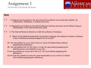 Assignment 1 An Overview of the Income Tax System