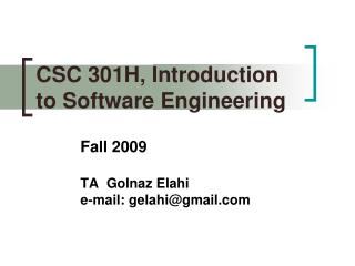 CSC 301H, Introduction to Software Engineering