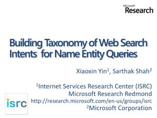 Building Taxonomy of Web Search Intents for Name Entity Queries