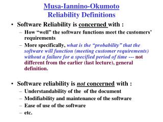 Musa-Iannino-Okumoto Reliability Definitions