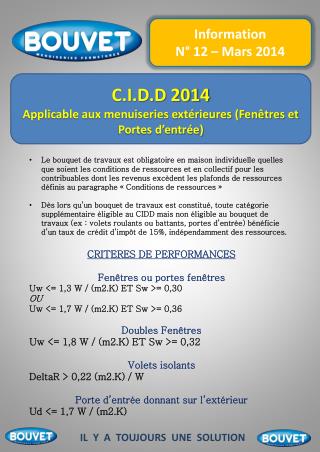 C.I.D.D 2014 Applicable aux menuiseries extérieures (Fenêtres et Portes d’entrée)