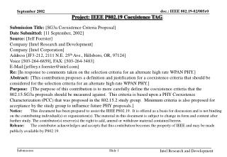 Project: IEEE P802.19 Coexistence TAG Submission Title: [SG3a Coexistence Criteria Proposal]