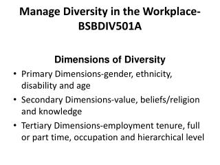 Manage Diversity in the Workplace-BSBDIV501A