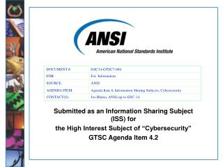 Submitted as an Information Sharing Subject (ISS) for