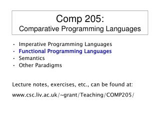 Comp 205: Comparative Programming Languages