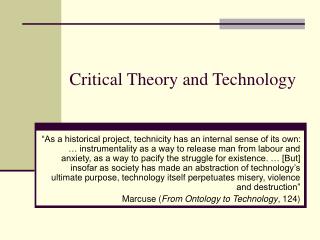 Critical Theory and Technology