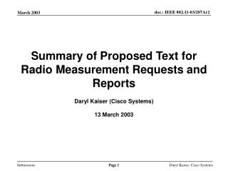 Summary of Proposed Text for Radio Measurement Requests and Reports