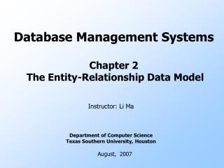 Database Management Systems Chapter 2 The Entity-Relationship Data Model