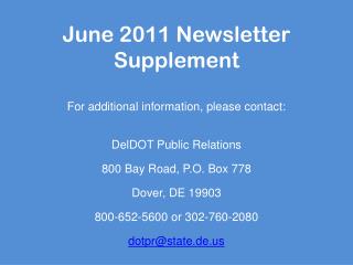 June 2011 Newsletter Supplement