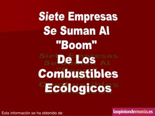 Siete Empresas Se Suman Al &quot;Boom&quot; De Los Combustibles Ecólogicos