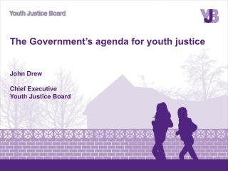 The Government’s agenda for youth justice John Drew Chief Executive Youth Justice Board
